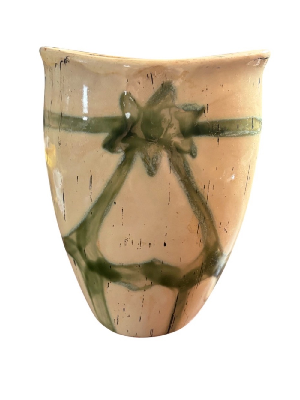 Handcrafted Rustic Ceramic 7” Vase Cream with Green Accents